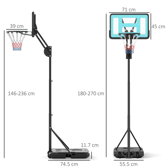 Basketball Hoop Stand 146-236cm | Adjustable Height with Safety Latch - Little and Giant Explorers SPORTNOW