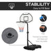 Adjustable portable basketball hoop with weighted base and nylon net, easy-fill stability feature