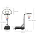 Adjustable portable basketball stand with weighted base, nylon net, and measurement labels