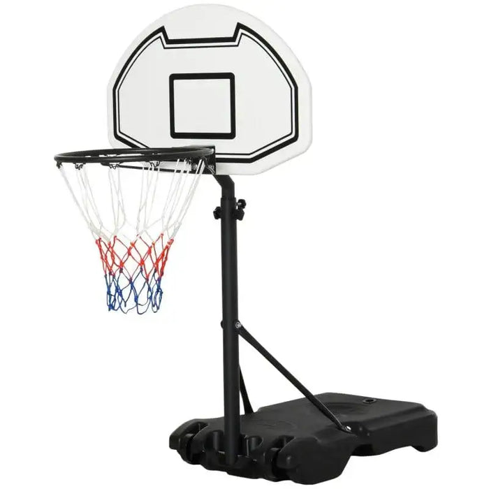 Adjustable portable basketball hoop with weighted base and tricolor nylon net