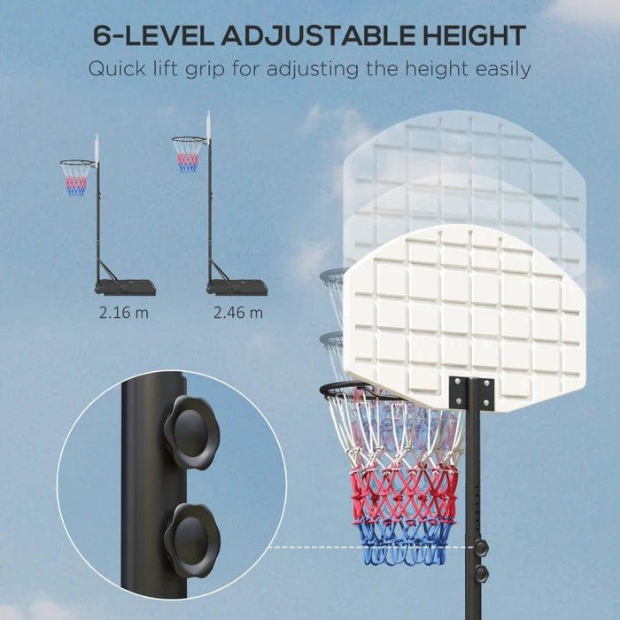 Adjustable Basketball Stand Net System with Wheels and an Enlarged Base - 179cm - 209cm - Little and Giant Explorers HOMCOM