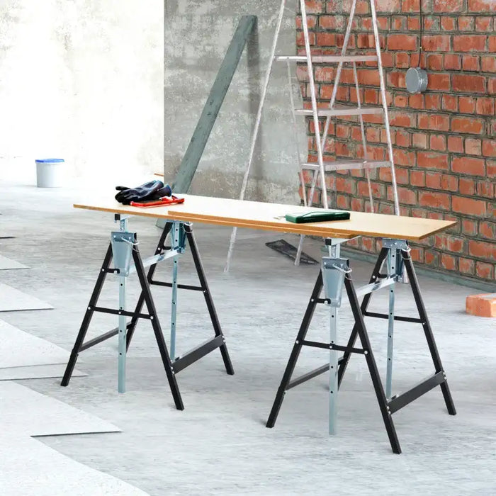 Adjustable Builders Trestle – Set of 2 Folding Saw Horses | Height Adjustable Steel HOMCOM - Little and Giant Explorers HOMCOM