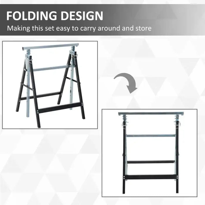 Adjustable Builders Trestle – Set of 2 Folding Saw Horses | Height Adjustable Steel HOMCOM - Little and Giant Explorers HOMCOM