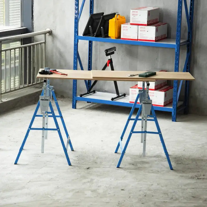 Adjustable Builders Trestle – Set of 2 Folding Saw Horses | Work Stands for DIY HOMCOM - Little and Giant Explorers HOMCOM