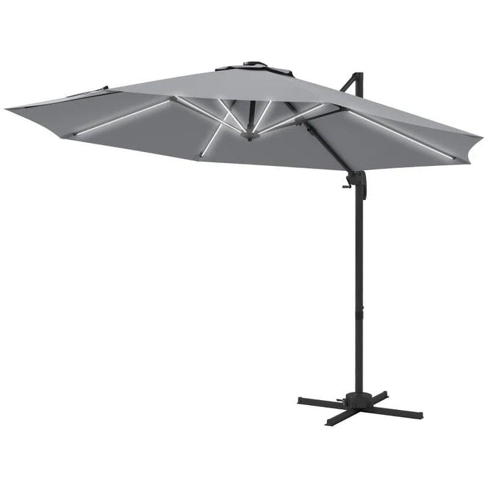 Adjustable Cantilever Parasol with Base and Solar LED Lights in Light Grey 3(m) - Little and Giant Explorers Outsunny