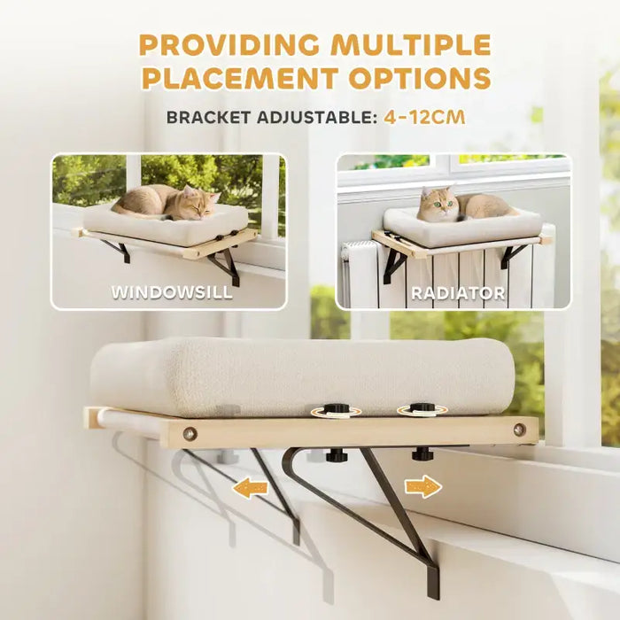 Adjustable Cat Hammock Bed – Cream and Natural Wood | Radiator or Windowsill Cat Bed PAWHUT - Little and Giant Explorers PawHut