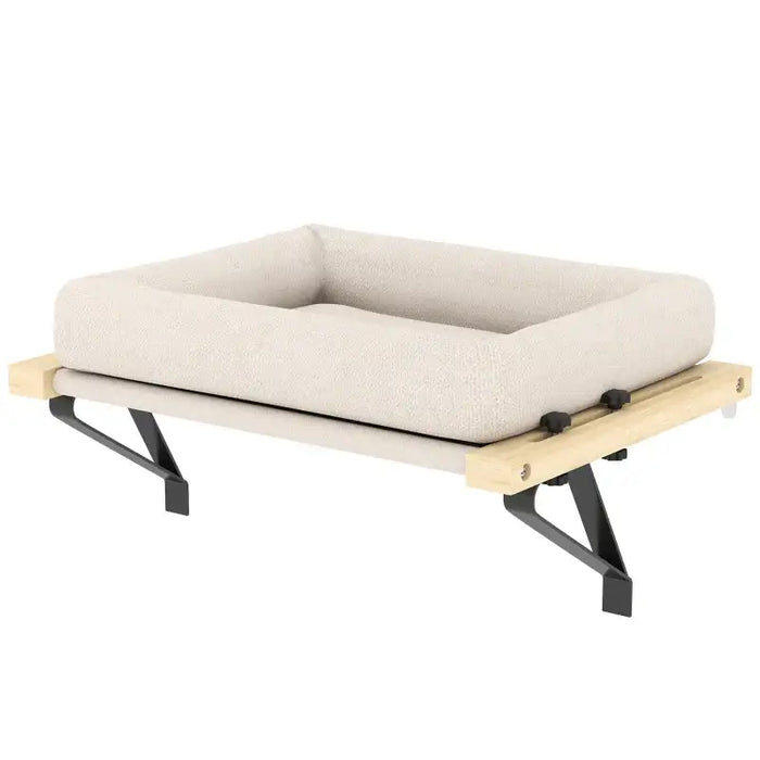 Adjustable Cat Hammock Bed – Cream and Natural Wood | Radiator or Windowsill Cat Bed PAWHUT - Little and Giant Explorers PawHut