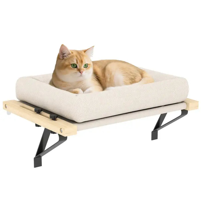 Adjustable Cat Hammock Bed – Cream and Natural Wood | Radiator or Windowsill Cat Bed PAWHUT - Little and Giant Explorers PawHut