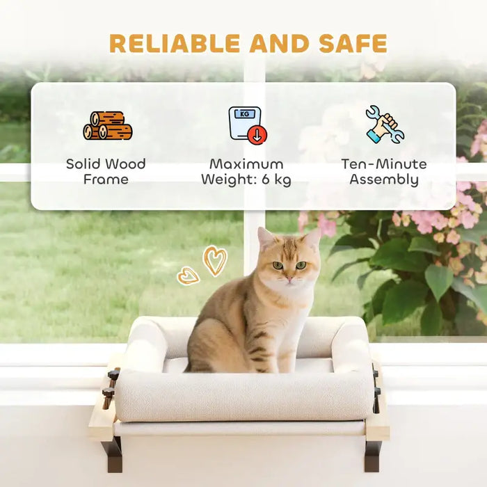 Adjustable Cat Hammock Bed – Cream and Natural Wood | Radiator or Windowsill Cat Bed PAWHUT - Little and Giant Explorers PawHut