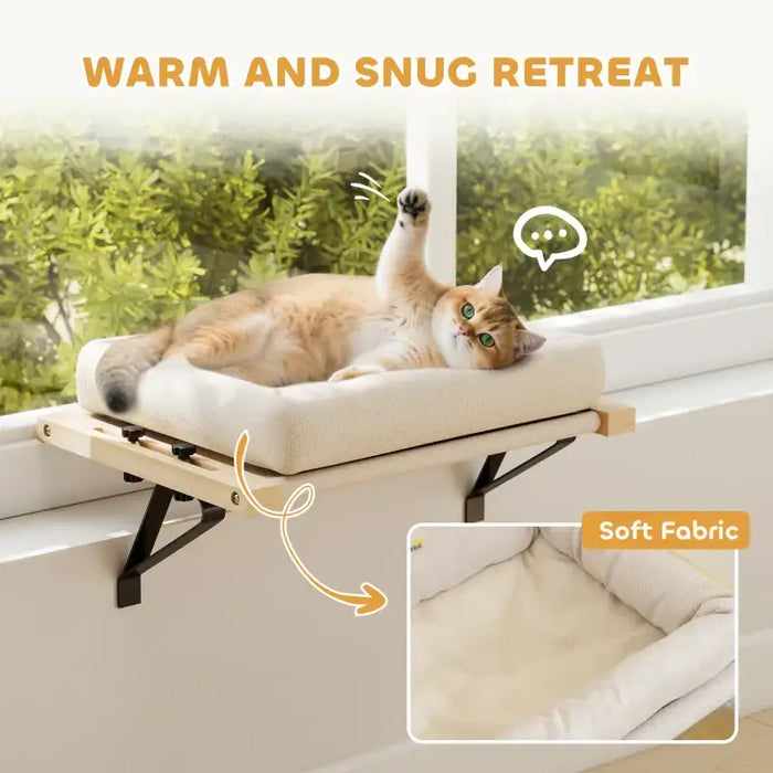 Adjustable Cat Hammock Bed – Cream and Natural Wood | Radiator or Windowsill Cat Bed PAWHUT - Little and Giant Explorers PawHut