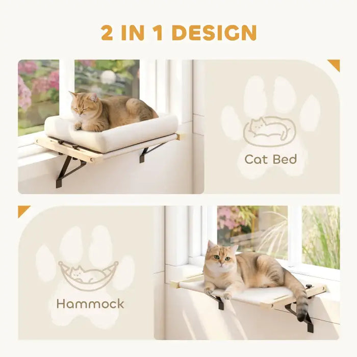 Adjustable Cat Hammock Bed – Cream and Natural Wood | Radiator or Windowsill Cat Bed PAWHUT - Little and Giant Explorers PawHut