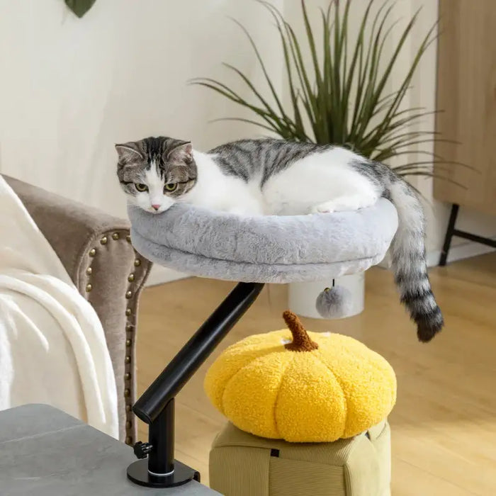 Adjustable Cat Hammock – Grey | Space-Saving Clamp Design and 360° Rotation PAWHUT - Little and Giant Explorers PawHut