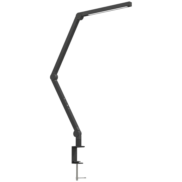 Black adjustable desk lamp on a white background