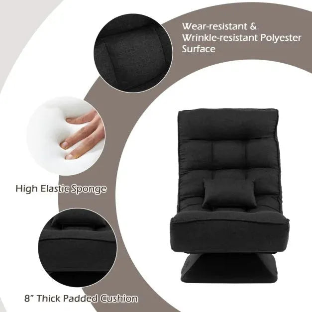 Adjustable Comfy Floor Sofa Chair with Swivel Base in Black - Little and Giant Explorers Costway