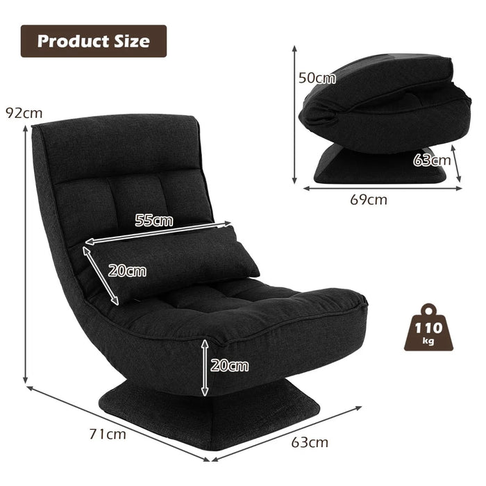 Adjustable Comfy Floor Sofa Chair with Swivel Base in Black - Little and Giant Explorers Costway