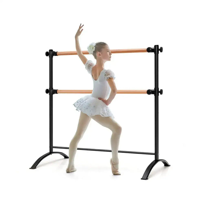 Adjustable Double Ballet Barre – Freestanding Beech Wood and Metal | 4 Height Levels COSTWAY - Little and Giant Explorers Costway