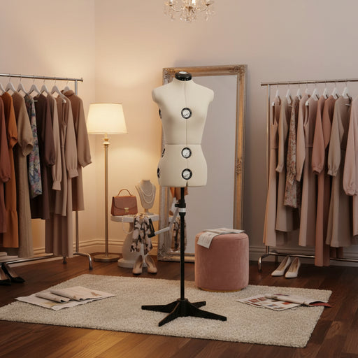 Adjustable Dress Form Cream and Black | Professional Display Mannequin Size S - Little and Giant Explorers vidaXL