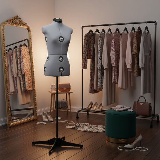 Adjustable Dress Form Grey and Black | Professional Display Mannequin Size S - Little and Giant Explorers vidaXL