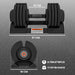 Pair of adjustable dumbbells with measurements on a gray background