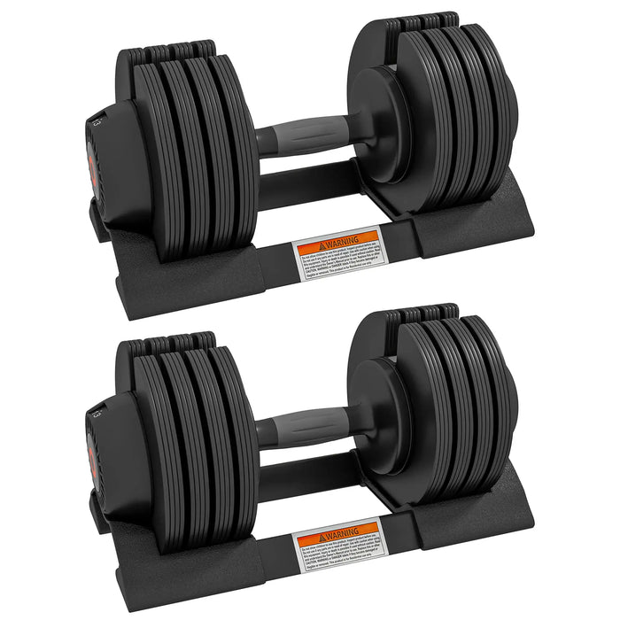 Pair of adjustable dumbbells on a white background