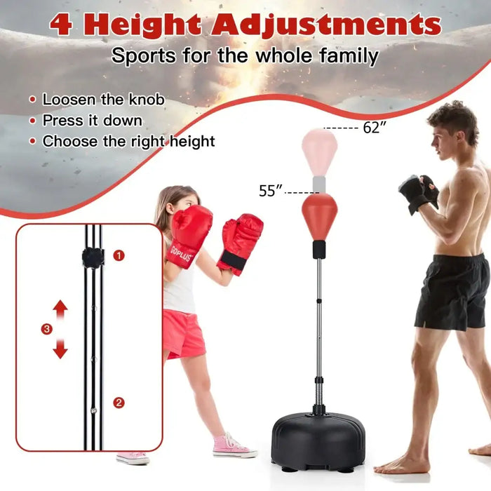 Adjustable Freestanding Punching Ball with Stand - 55"–62.5" | 4-Level Adjustable Height COSTWAY - Little and Giant Explorers Costway