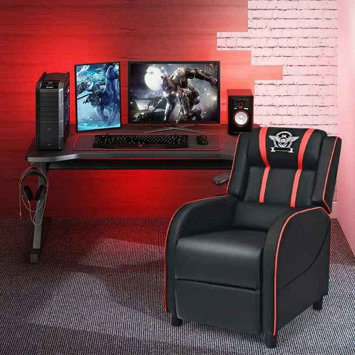Adjustable Gaming Chair | Black and Red with 90-160° Backrest and Metal Footrest - Little and Giant Explorers Costway