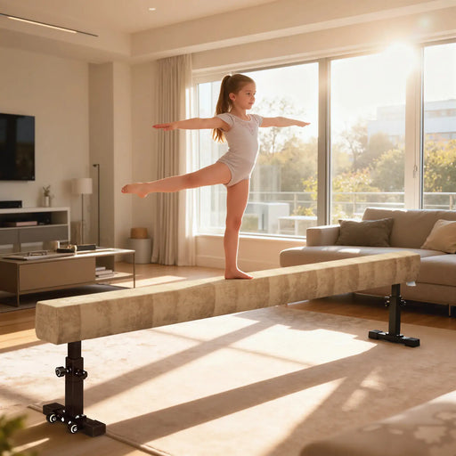 Adjustable Gymnastics Balance Beam | 3 Height Options, Solid Wood Core and Wheels HOMCOM - Little and Giant Explorers