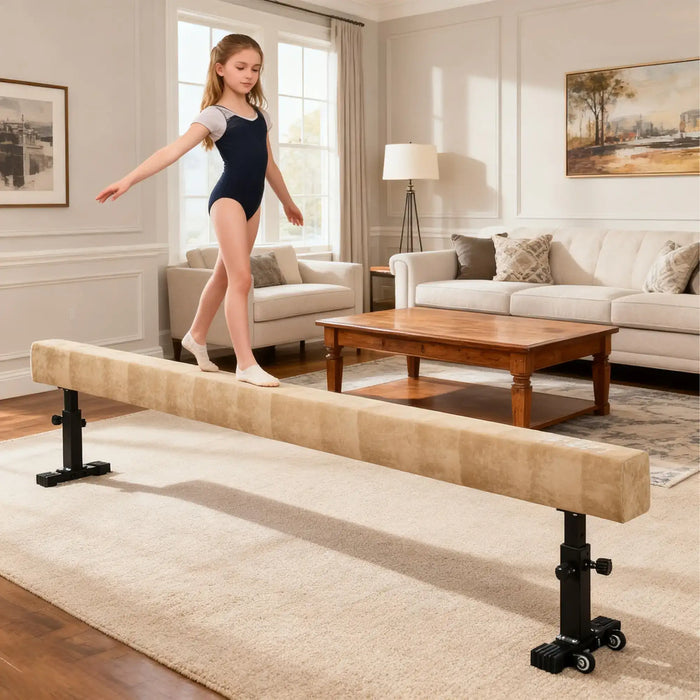 Adjustable Gymnastics Balance Beam | 3 Height Options, Solid Wood Core and Wheels HOMCOM - Little and Giant Explorers