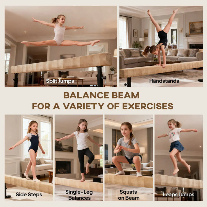 Adjustable Gymnastics Balance Beam | 3 Height Options, Solid Wood Core and Wheels HOMCOM - Little and Giant Explorers