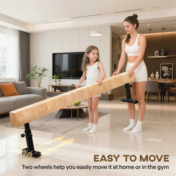 Adjustable Gymnastics Balance Beam | 3 Height Options, Solid Wood Core and Wheels HOMCOM - Little and Giant Explorers