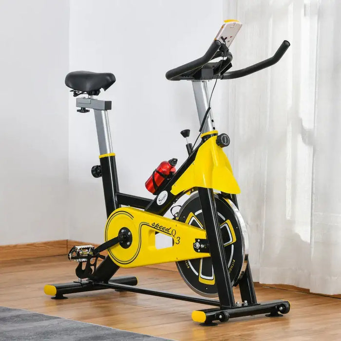 Adjustable Indoor Exercise Bike - Yellow | Upright Stationary Fitness Cycle HOMCOM - Little and Giant Explorers HOMCOM