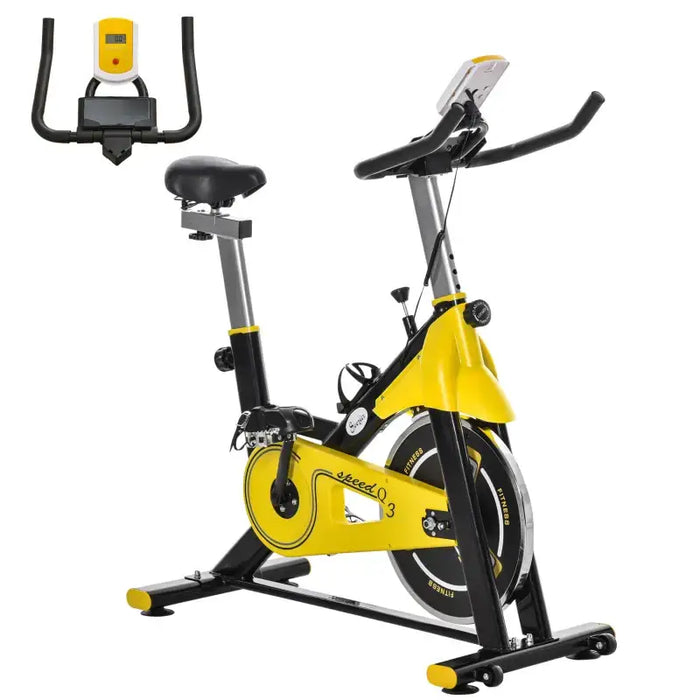 Adjustable Indoor Exercise Bike - Yellow | Upright Stationary Fitness Cycle HOMCOM - Little and Giant Explorers HOMCOM