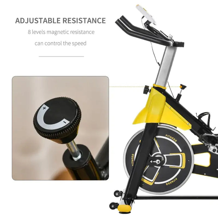 Adjustable Indoor Exercise Bike - Yellow | Upright Stationary Fitness Cycle HOMCOM - Little and Giant Explorers HOMCOM