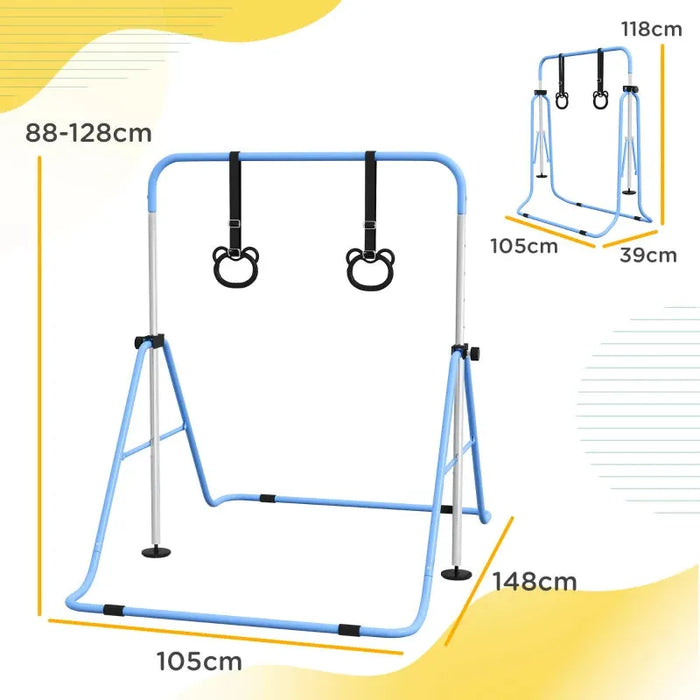 Adjustable Kids Gymnastics Bar with Non Slip Mats in Blue - Little and Giant Explorers HOMCOM