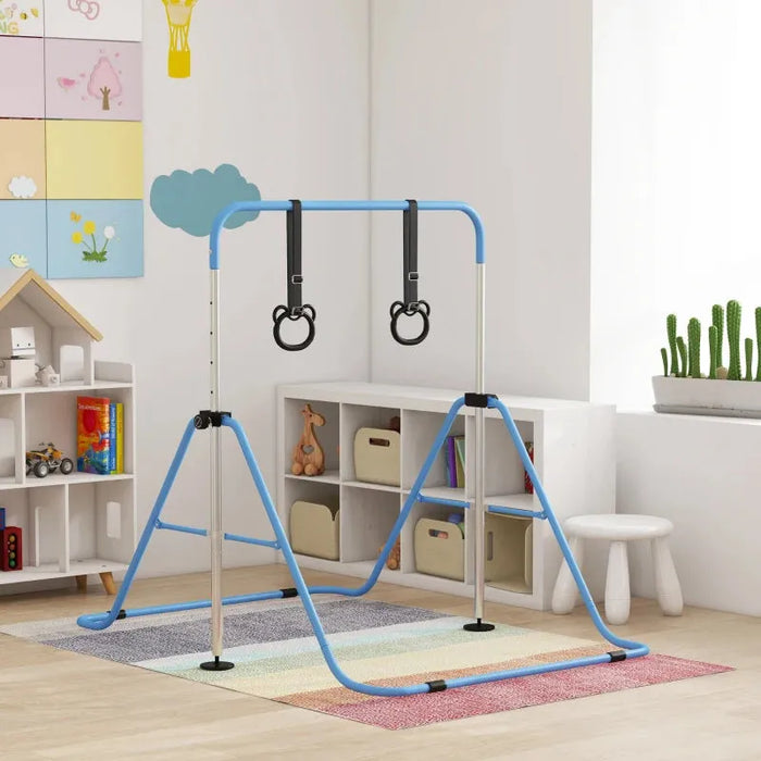 Adjustable Kids Gymnastics Bar with Non Slip Mats in Blue - Little and Giant Explorers HOMCOM