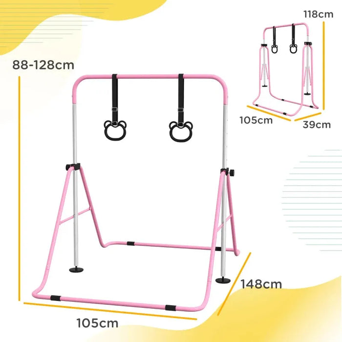 Adjustable Kids Gymnastics Bar with Non Slip Mats in Pink - Little and Giant Explorers HOMCOM