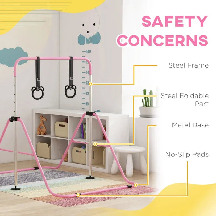 Adjustable Kids Gymnastics Bar with Non Slip Mats in Pink - Little and Giant Explorers HOMCOM