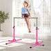 Adjustable Kids Gymnastics Horizontal Training Bar with Steel Frame Wooden Bar in Pink - Little and Giant Explorers HOMCOM