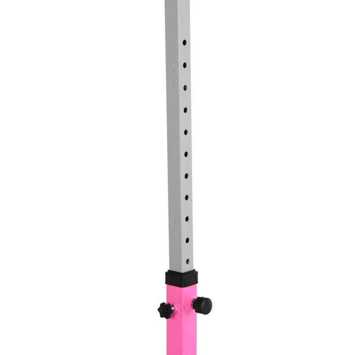 Adjustable Kids Gymnastics Horizontal Training Bar with Steel Frame Wooden Bar in Pink - Little and Giant Explorers HOMCOM