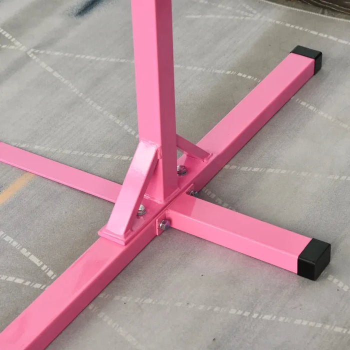 Adjustable Kids Gymnastics Horizontal Training Bar with Steel Frame Wooden Bar in Pink - Little and Giant Explorers HOMCOM