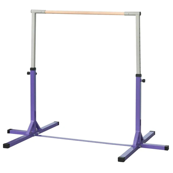 Adjustable Kids Gymnastics Horizontal Training Bar with Steel Frame Wooden Bar in Purple - Little and Giant Explorers HOMCOM