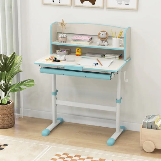 Children's desk with shelves and stationery in a room setting