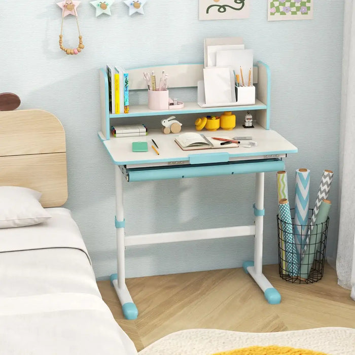 Children's desk with shelves in a bedroom setting