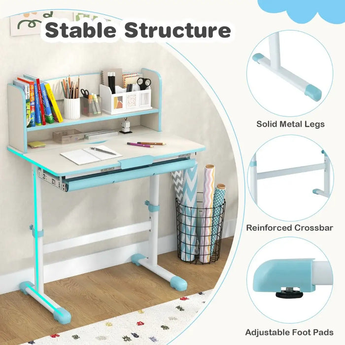 Children's desk with stable structure features on a white background