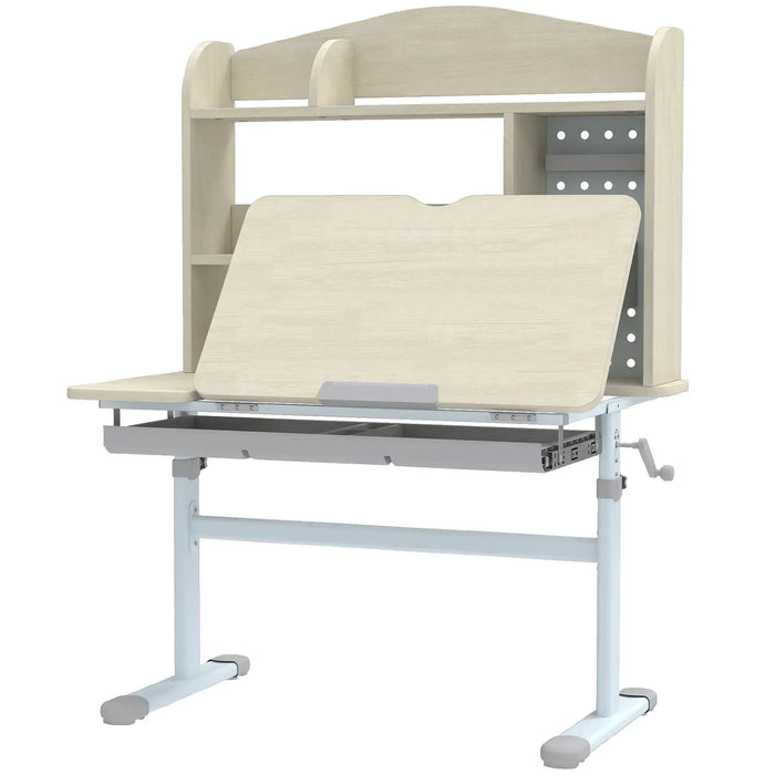 Adjustable study desk with a laptop tray on a white background