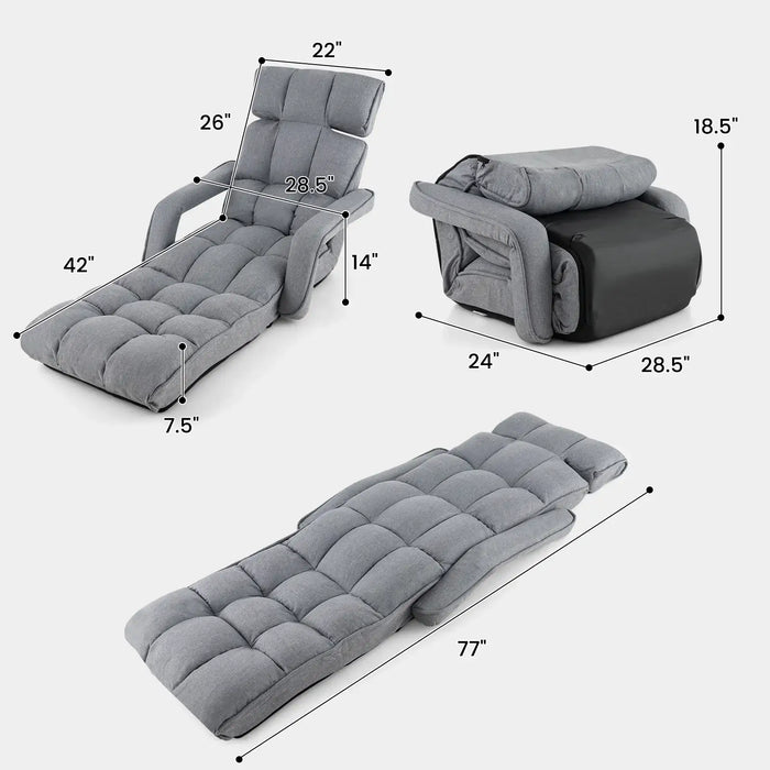 Adjustable Lazy Floor Chair – Grey Recliner Sofa Bed | 6-Position Backrest and Headrest COSTWAY - Little and Giant Explorers Costway