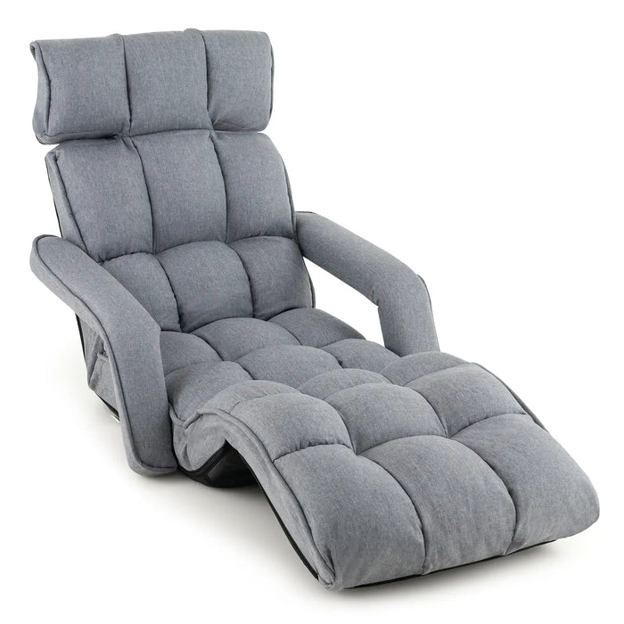 Adjustable Lazy Floor Chair – Grey Recliner Sofa Bed | 6-Position Backrest and Headrest COSTWAY - Little and Giant Explorers Costway
