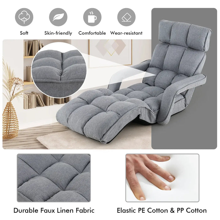 Adjustable Lazy Floor Chair – Grey Recliner Sofa Bed | 6-Position Backrest and Headrest COSTWAY - Little and Giant Explorers Costway