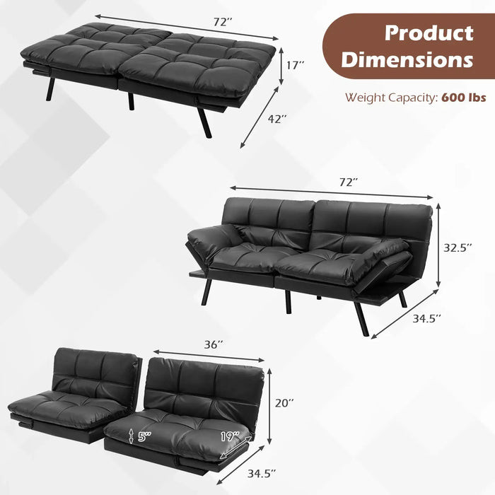 Adjustable Memory Foam Futon Sofa Bed – Black PU Leather | 3 Recline Angles COSTWAY - Little and Giant Explorers