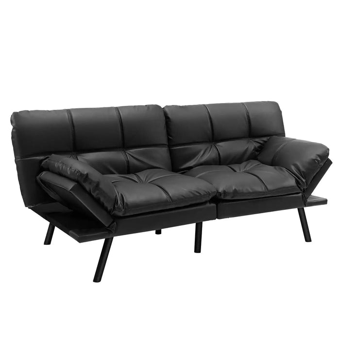 Adjustable Memory Foam Futon Sofa Bed – Black PU Leather | 3 Recline Angles COSTWAY - Little and Giant Explorers